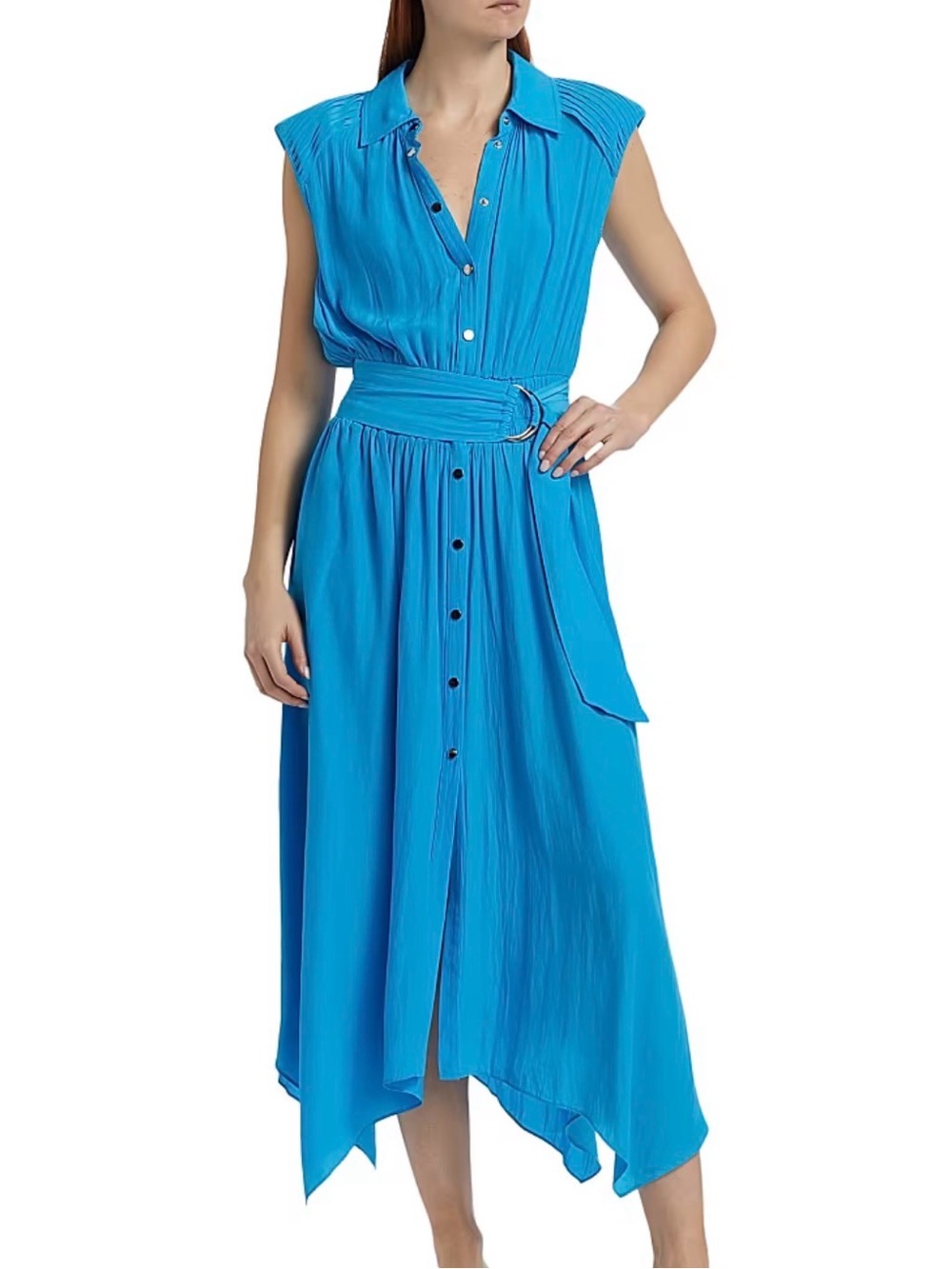 Ramy Brook Bright Turquoise Sleeveless High-Low Button Midi Dress